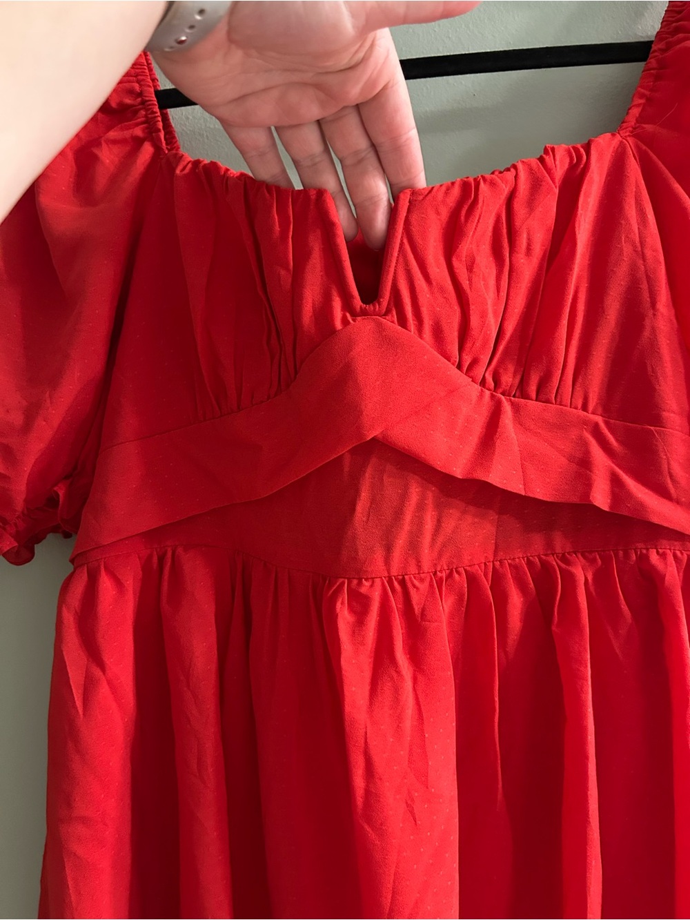 NWT LULUS Blissful Charm Red Puff Sleeve Notch Neck Mini Dress - Picture 7 of 9